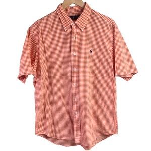 Ralph Lauren Orange White Check Seersucker Short Sleeve Shirt Pony Large Preppy